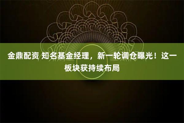 金鼎配资 知名基金经理，新一轮调仓曝光！这一板块获持续布局